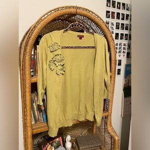 Green Cardigan with Flowers